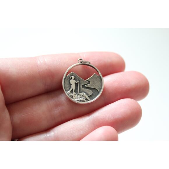 Sterling Silver Hiking Girl Charm, Sterling Silver Hiking Girl Pendant - Picture 3 of 5